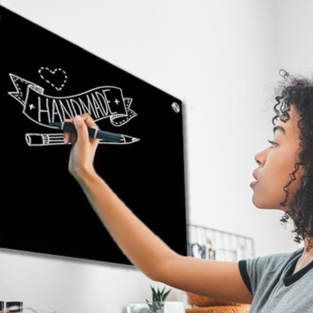 Magnetic Glass Dry-Erase Board 18"x24" Wall-Mounted Black